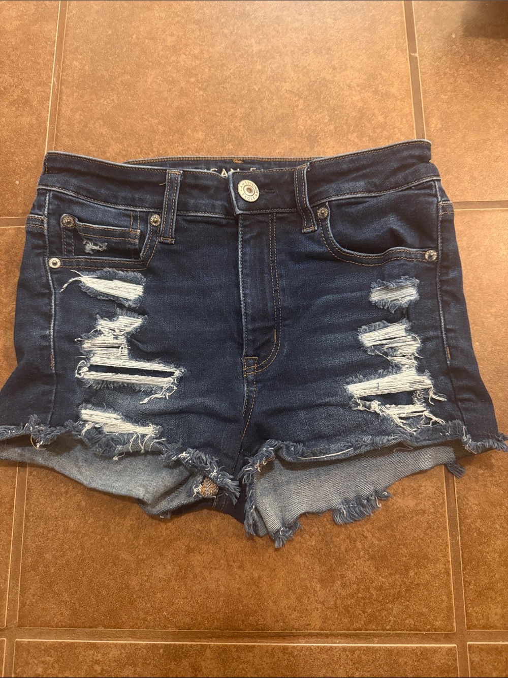 American Eagle Outfitters Dark Blue Distressed Jean Shorts